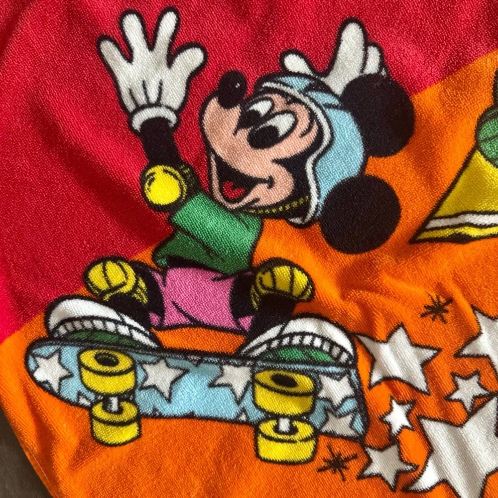 Vintage Disney Mickey Mouse Rainbow Striped Beach 90s Towel Surf Skate Cotton